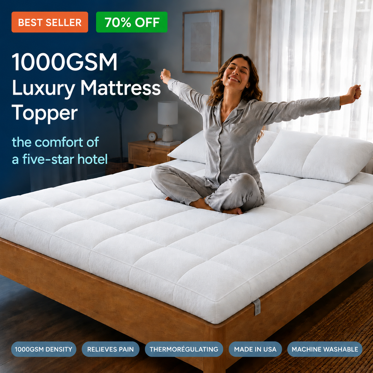 Cocoon™ Premium Quilted 1000GSM Luxury Mattress Topper