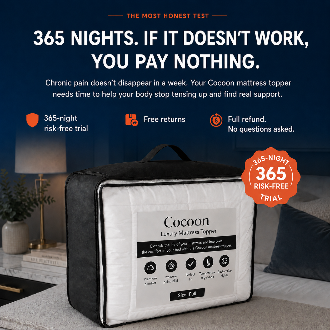 Cocoon™ Premium Quilted 1000GSM Luxury Mattress Topper
